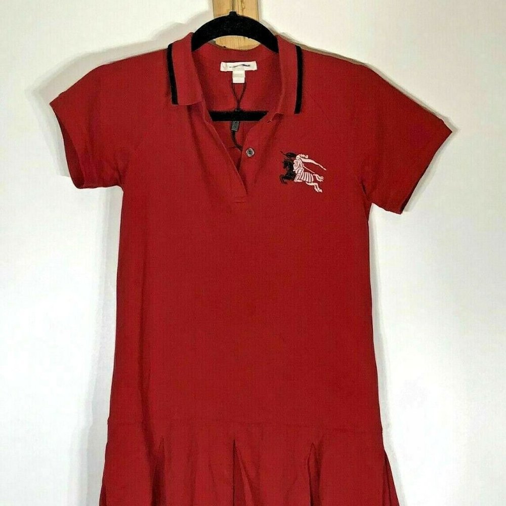 Burberry Teen Ekd Logo Cotton Polo Dress, Red